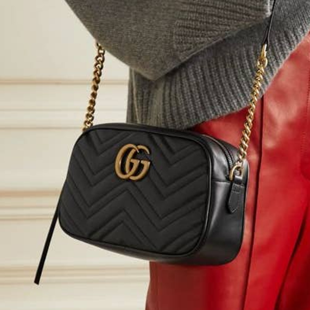 💎✨Authentic✨💎 GUCCI GG Marmont Leather Chain Shoulder Bag Black